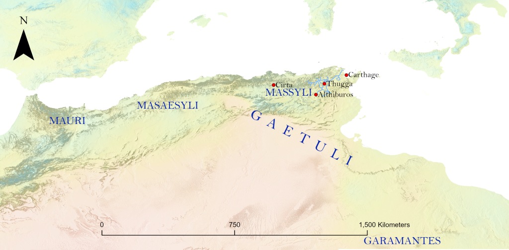 A map showing the the western half of North Africa.